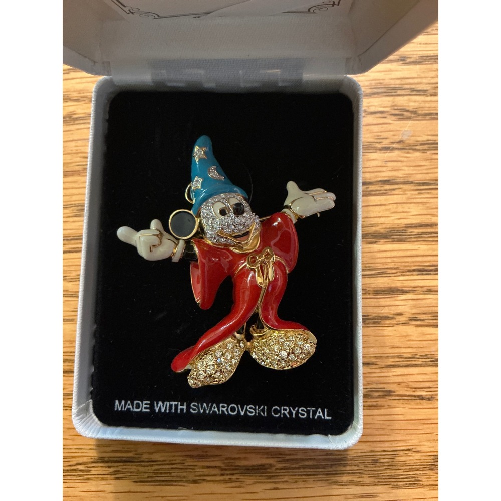 Disney Fantasia Sorcerer Mickey Swarovski Crystal Brooch Limited Ed 161/1000 COA